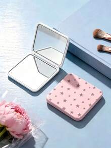 New Star Print Portable Square Makeup Mirror, Double-Sided Square Makeup Mirror, Women's Foldable Makeup Mirror, Compact Minimalist Makeup Mirror, Mini Makeup Mirror Suitable For Wallet And Travel, Star Pattern Density And Position Size Random - Multicolor - View 5