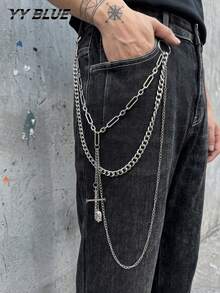 1pc Fashion Gothic Men's Pants Chain, Metal Chain With Skull And Cross Pendant, Clothing Accessory, Waist Chain Pants Chain Suitable For Men And Women, Halloween Jewelry - Multicolor - View 2