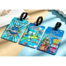 3pcs Travel Landmark Pattern Silicone Luggage Tags, Adjustable Strap Suitcase Baggage Identifier, Anti-Loss Travel Name Tags For Backpack Suitcase - Multicolor - View 3