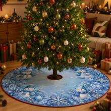 1pc Ice Blue Crystal Snowman Pattern Christmas Tree Skirt, Elegant Color Holiday Decoration, 5 Sizes, Unisex Holiday Gift, Suitable For Home And Party Christmas Decor - Ice Blue Crystal Snowman - View 4