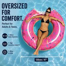 1pc Creative Donut Shaped Inflatable Swim Ring, Summer Pool & Beach Floating Ring, Party Decoration, Perfect Summer Gift For Adult Vacation Relaxation Swimming Lounge Chair - Swimming Ring - View 6