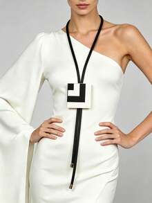 MARLIWOO 1pc Fashion Contrast Color Geometric Square Long Y-Necklace Niche Minimalist Style Handmade Jewelry Versatile Everyday Necklace - Multicolor - View 8