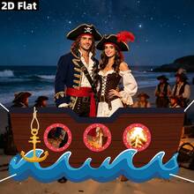 2D Flat 1PC Banner Party Banner, A Cartoon Brown Pirate Ship Hollowed-Out Background Cloth, With Golden Anchor And Blue Wave Pattern, A Photo Decoration On Pirate Theme, And A Banner Background That Can Be Used Without Power. - 1 - View 4