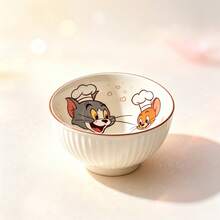 TOM AND JERRY. 1/4件裝乳白色直條紋卡通貓鼠正宗陶瓷碗，柔和可愛印花設計，居家餐具，耐熱易清洗，適用於米飯/湯品/麵條/甜點 - 彩色 - 查看 15