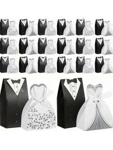 50/100pcs Bride & Groom Wedding Favor Boxes, Mini Tuxedo Dress Candy Gift Boxes, Wedding Party Guest Souvenir Supplies - Multicolor - View 11