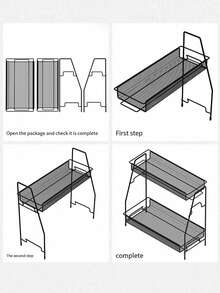 1pc 2-Tier Iron Tabletop Storage Rack, Multi-Function Metal Organizer Shelf, Suitable For Kitchen Seasonings, Bathroom Cosmetics, Desktop Supplies, Dorm And Back To School Essentials - White - View 3