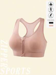 2pcs Women's Solid Color Front Zip Wire-Free Mesh Back Yoga Running Tank Top Sports Bra - Multicolor - View 5