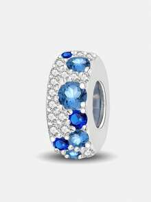 1pc Blue Full Rhinestone Ocean Style Beaded Charm, Suitable For Women's Bracelet, Bangle DIY Jewelry Making And Daily Wear Accessories - Silver - View 15