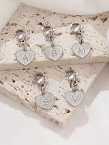 1pc Stainless Steel Heart Shape Letter Pendant With Lobster Clasp Findings Heart Alphabet Charms For DIY Jewelry Making Accessories - Pendant - View 5