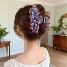 1 High-Quality Fabric Polka Dot Plaid Ruffled Hair Clip, Suitable For Various Occasions Such As Work, Dates, And Casual Wear - Multicolor - View 8