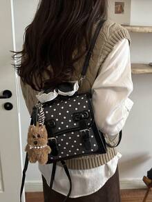 Cute Polka Dot Bow Fashionable New Highly Attractive Versatile Chic Personalized Backpack - Black - View 7