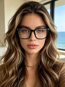 Unisex Rectangular Plastic Black Eyeglass Frames Fashion Glasses Non-Prescription Frames - Black - View 3