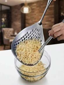 1/2pcs Stainless Steel Strainer Spoon, Large Stainless Steel Colander, Pasta Strainer, Kitchen Filter, Suitable For Thanksgiving, Eid Cooking, Hot Pot, Pasta Draining, Peppercorn Straining - Silver - View 1
