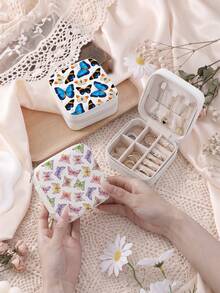 Women'S Jewelry Box With Butterfly Print-Portable Travel Jewelry Storage Case For Women Ring Earring Necklaces-Top Choice For Holiday Gift - Butterfly Design - View 3