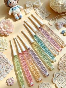 8pcs Transparent Twisted Crystal Crochet Hook Set, Multi-Color Semi-Transparent Textured Handle, Polished Smooth White Crochet Head, High Aesthetic Handmade Crochet Tool, Suitable For Crocheting Dolls, Lace And Clothing DIY Creation - Crystal Shank Crochet Hook - View 1