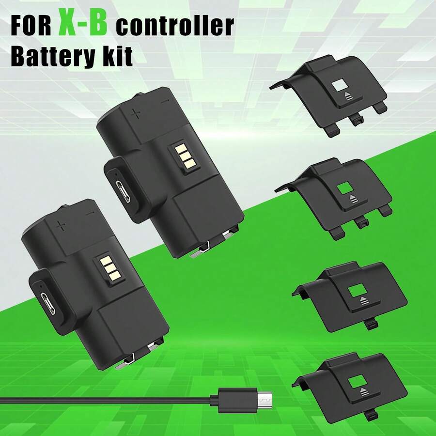 Xb Ox Controller Rechargeable Battery 2 Pieces Set - Nickel-Hydrogen Replacement Battery Kit - With Dual Battery Back Cover - 1100mAh - Can Charge While Playing - Compatible With Series X/S One Elite Controller - View 1