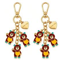 1pc/2pcs Unisex Alloy Oil Drop Brown Cute Bear Animal Pendant Heart LOVE YOU Accessory Keychain Couple Friend Bestie Pendant Adorable Bag Charm - Multicolor - View 3