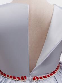 Young Girl Halloween Dress, Puff Short Sleeve Ruffle Collar Red & White Gradient Cake Mesh Skirt, Girls Halloween Party Dress - Multicolor - View 4