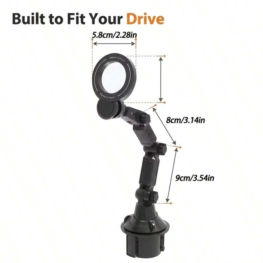 Car Cup Holder And Phone Holder, Magnetic Cup Holder, Adjustable Car Phone Holder With Extended Base, Articulated Arm And 360° Rotation, Stable Phone Holder For Center Console, Hands-Free Navigation, Easy Installation, Suitable For Most Vehicles, Perfect Gift For Christmas, Halloween And Birthdays. - Black - View 1
