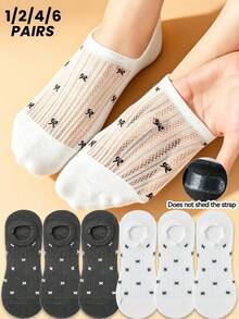 1/2/4/6 Pairs Women's Summer Thin Low-Cut Invisible Non-Slip Anti-Slip Heel Solid Color Mesh Breathable Short Socks - Multicolor - View 1