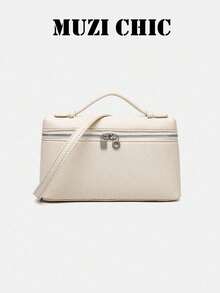 Handbag With A Clean, Structured Silhouette, Zipper Closure And Exquisite Lock Detail. Comes With A Short Handle And A Detachable Long Shoulder Strap, Supporting Multiple Carrying Styles. The Interior Space Is Well-Organized For Storing Personal Items, Making It A Versatile And Timeless Accessory For Daily Outings And Easy To Match With Various Outfits. - Ivory - View 8