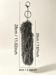 1pc Y2K Style Cross Star Chain Animal Tail Bag Charm, Gothic Animal Tail Pendant For Bag Decoration, Keychain Chain, Clothing Decoration - Dark Grey - View 3