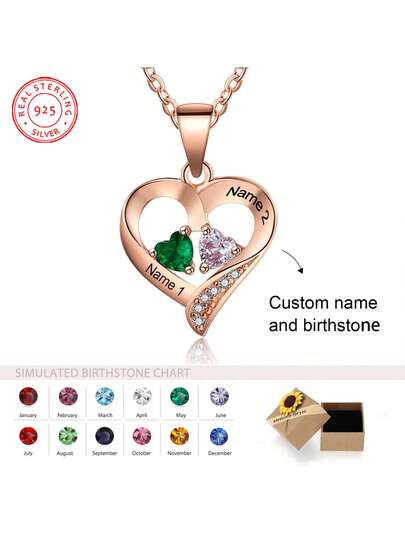 1 pieza Collar de plata de ley S925, personalizable con nombre y piedra de nacimiento, regalo para el Día de San Valentín, cumpleaños, aniversario, ceremonia de graduación, regalo de Navidad, para amigos, compañeros de clase, familia, joyería de alta gama