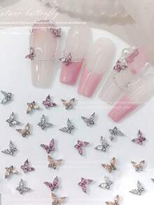 10pcs Mini Metal Rhinestone Butterfly Nail Decorations 3D Pink Champagne White Rhinestone Nail Decorations, Suitable For Acrylic Nails And Short Nails, Nail Decorations And Jewelry Making Butterfly DIY Nail Supplies - Multicolor - View 2