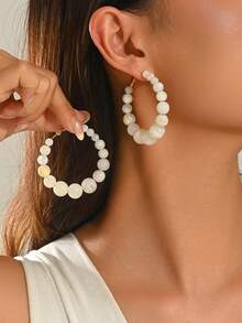 1 Pair Personalized Large Hoop Earrings With 4-Color Gradient Acrylic Beads, Bohemian Style For Women, Suitable For Summer Beach Party And Daily Wear, Aesthetic Jewelry Gift For Her - Hoop Earrings - View 10