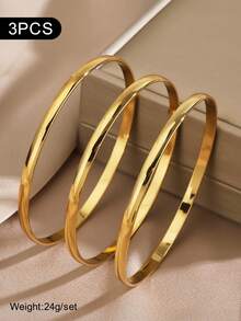 1/3/6/12pcs Stainless Steel Fashion Popular Curved Round Bangle Suitable For Women Daily Wear And Party - Yellow Gold - View 7