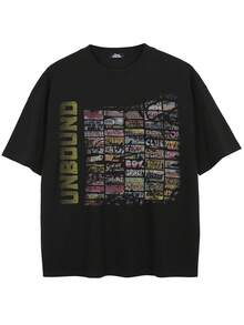 Tiny Spark Streetwear Black Tee Shirt Graffiti Collage Vintage Graphic Hip Hop Style - Black - View 2