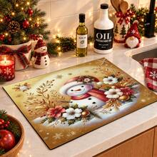 1pc Christmas Theme Snowman Print Pattern Dish Drying Mat, Kitchen Countertop Bowl & Plate Rubber Bottom Drying Pad, Party Decoration, Super Absorbent Stain Hiding Dish Drying Mat, Soft Diatomaceous Earth With Rubber Backing Multi-Functional Kitchen Home Mat, Suitable For Coffee Machine & Dish Rack Quick Dry Mat, Kitchen Countertop Coffee Mat & Bowl Drying Pad - LL LSD004 - View 1