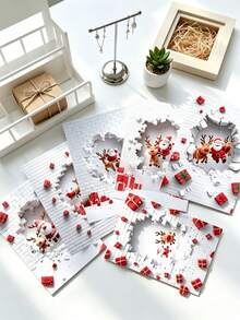 12pcs Christmas Wall Hole Santa Claus Reindeer Greeting Cards (6pcs) With Envelopes (6pcs) Family Friends Message Cards Humorous Christmas Cards Colorful Holiday Art Creative Christmas Cards - A - View 8
