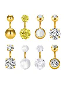 CIZME 8pcs/Set Navel Rings Short Bar Navel Rings Short Navel Rings Stainless Steel 6mm Navel Rings Women's Small Navel Piercing Rings Navel Rings Piercing Jewelry - Short Belly Ring - View 10