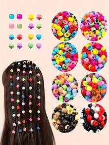 50pcs Mixed Color Heart, Round Bead, Pentagram, Clover Mini Hair Clips, Various Styles For Daily, Party, Workout Braided Hairstyles, Perfect Gift - Multicolor - View 1