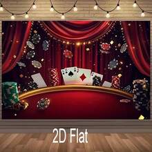 2D Plane Single Banner, Night Theme Background Cloth, Including Playing Cards, Red Curtains, Colorful Lighting And Wooden Floor Patterns, Suitable For Indoor And Outdoor Scenes Without Power Supply, Suitable For Room Decoration Banner Background. - 1 - View 9