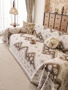 1 buah Selimut Sofa Rumbai Geometris Bohemian, Penutup Sofa Universal yang Menutupi Seluruh Bagian, Dapat Dicuci dengan Mesin, Pelindung Furnitur Ramah Hewan Peliharaan, Cocok untuk Ruang Tamu - Coffee Brown - View 4