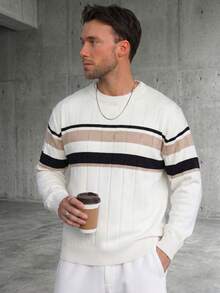 GRDR 1pc Men's Casual Striped Knit Top, Autumn/Winter - Apricot - View 7