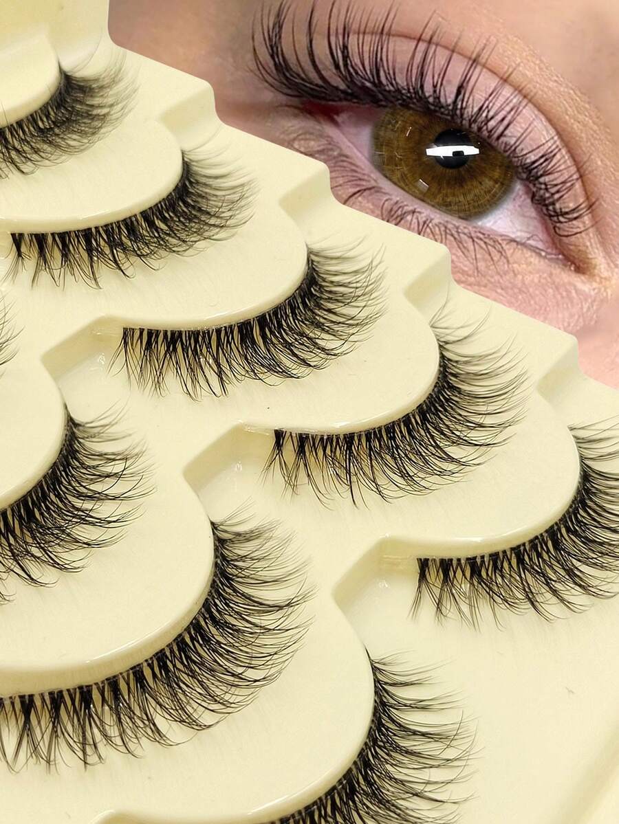 5對天使假睫毛 貓眼眼型 自然仿貂毛假睫毛 透明睫毛梗 卡通睫毛 適合Cosplay 可重複使用 輕盈 日常 放大眼睛 柔軟 睫毛接長 - 黑色 - 查看 1