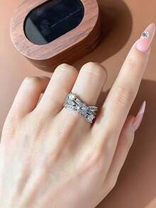 1pc Women's Fashion Personalized Ring - Inlaid Cubic Zirconia Cross Decorative Ring - Suitable As Romantic Gift For Girlfriend, Wife On Valentine's Day, Anniversary, Birthday - Silver - View 4
