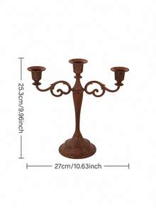 1Pc Retro Carved Alloy Candelabra, Imitation Wood‑Grain 3/5 Arms Candle Stick Holder, Centerpiece For Dining Table, Wedding, Ramadan, Party Home Ornament. - Classic - View 14
