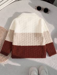 Vintage Contrast Color Turn-Down Collar Cable Knit Young Boy Casual Autumn Sweater - Multicolor - View 2