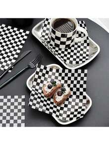 100 Sheets Black & White Checkerboard Wax Paper - Greaseproof Food Packaging Paper, Suitable For Sandwiches, Burgers, Fried Chicken - Stylish Kitchen Gadget, Disposable Accessory - Multicolor - View 2
