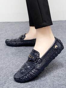 GAISIMA Men's Crocodile Embossed Slip-On Loafers, Elegant Business Metal Buckle Dress Shoes, Suitable For Work, Evening Events, - Royal Blue - View 7