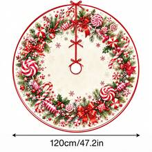 1pc Candy Cane Wreath Pattern Christmas Tree Skirt, Elegant Color Holiday Decoration, 5 Sizes, Unisex Holiday Gift, Suitable For Home And Party Christmas Decor - Candy Cane Wreath - View 14