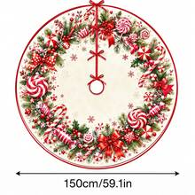 1pc Candy Cane Wreath Pattern Christmas Tree Skirt, Elegant Color Holiday Decoration, 5 Sizes, Unisex Holiday Gift, Suitable For Home And Party Christmas Decor - Candy Cane Wreath - View 13