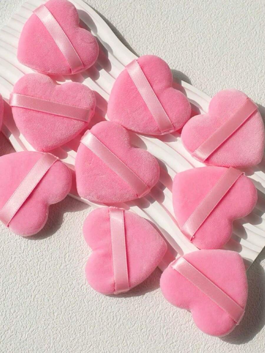10/20/60pcs Heart-Shaped Velvet Cotton Makeup Pads, Suitable For Contouring, Eye And Eye Corner Areas, Foundation Blending, Suitable For All Skin Types - Pink - View 1