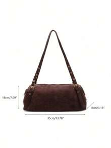 1pc Faux Suede Handbag With Gold-Tone Hardware, Convertible Tote And Shoulder Bag, Zipper Closure, Vintage Casual Style, Suitable For Autumn/Winter Commuting, Dating, Shopping - Coffee - View 8