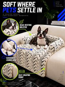1 chiếc giường sofa thú cưng bằng lông nhung, họa tiết hình học đen trắng kèm gối tựa nâng cao, thảm sofa cho chó, tấm bảo vệ nội thất chống trầy xước, đế chống trượt, phù hợp cho mèo và chó nghỉ ngơi, ngủ và sử dụng trong phòng khách - Nhiều màu - Xem 7