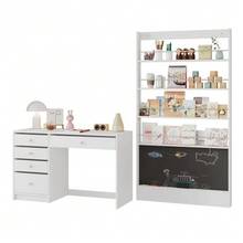 Desk + Bookshelf Set, Kids' Furniture, Office Furniture, 2-Piece Desk-Bookshelf Set, White Set - White - View 1